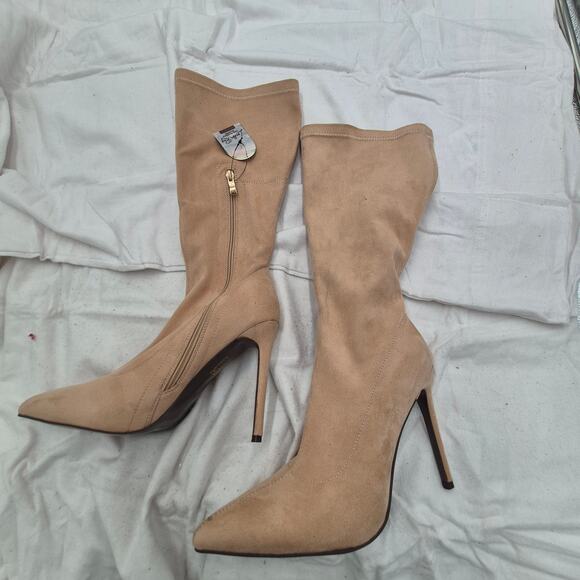 London Rag faux suede pointed-toe stiletto uptown Mid Heel Calf Boots women SZ 9 - Picture 2 of 7